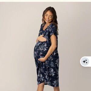 Kindred Bravely Navy Floral Maternity Nightgown